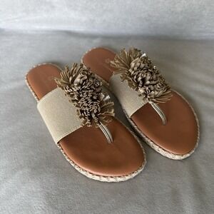 Tommy Bahama Sandals Women Size 8 Gold Beige Atalia Casual Resort Vacation Beach